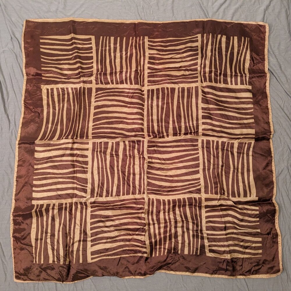 vintage hair neck scarf geometric boho safari retro 26.5" x 26" square brown